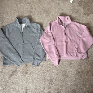 Large Jockey Gray and Pink Quarter-Zip Sweatshirts with front pocket